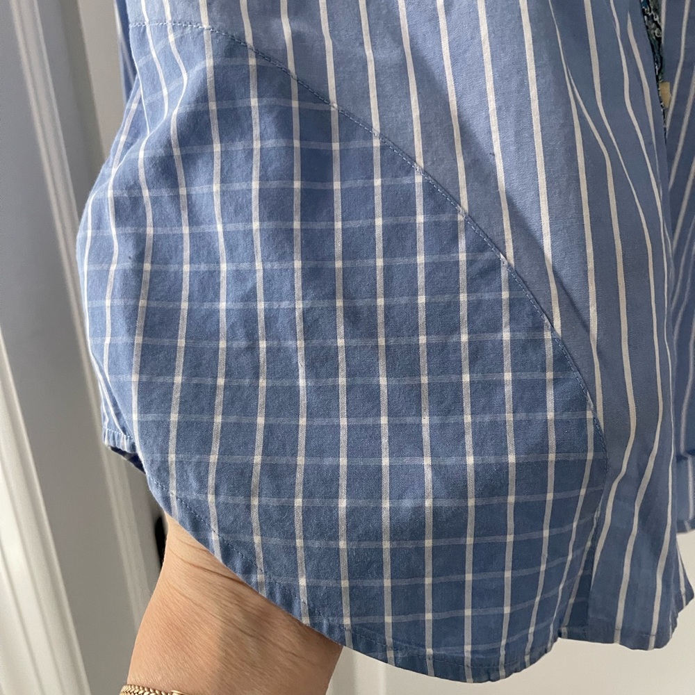 Robert Graham Men’s M Blue Stripe Shirt Paisley Flip Cuff Contrast Button Down - Picture 4 of 9
